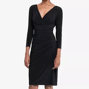 Lauren Ralph Lauren Black Minimalist 90s Long-Sleeve Faux-Wrap Sheath Dress 2